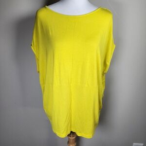 Zara Shirt Womens Medium Bright Yellow Oversize Relaxed Stretch Dopamine Happy‎